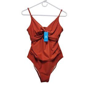 Cupshe Womens Rust One-Piece Swimsuit Twist Front Adjustable Straps Size M